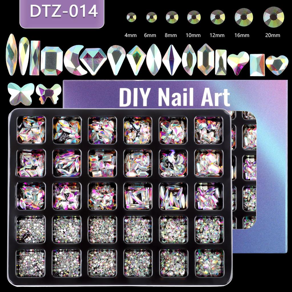 Nail Art 30 Grid Boxed Nail Art Flat Bottom Special-Shaped Diamond Transparent Ab Big Red Nail Rhinestone Nail Art Jewelry