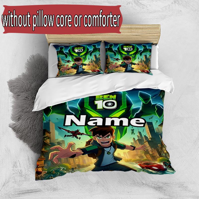 3pcs Duvet Cover Set (1*Duvet Cover + 2*Pillowcase, Without Core), Custom Name Ben 10 Cartoon Pattern Bedding Set, Home Bedroom Decor Gift