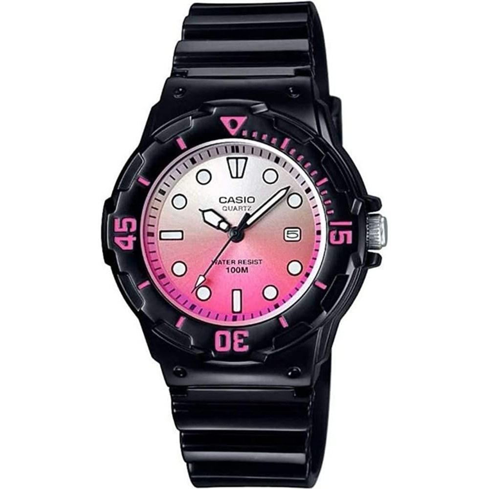 CASIO analog wristwatch LRW-200H-4EV women kids Cheap gloss black pink metallic overseas model.