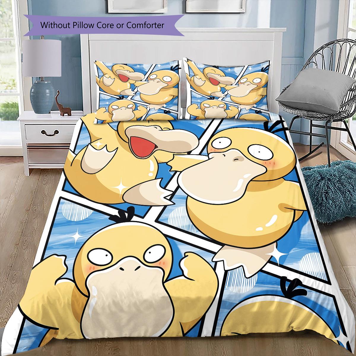 

Pokémon Psyduck Theme Bedding Set, 1 Duvet Cover & 2 Pillowcases, Cozy Home Use, Great Gift for Fans 135x200cm