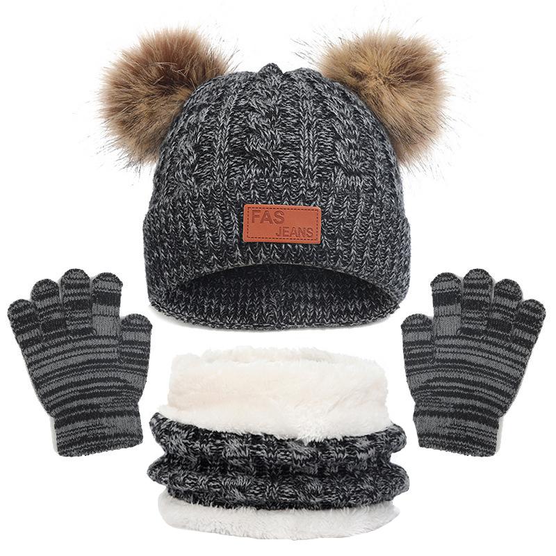 3PCS/set Kids Hat Scarf Gloves Set Baby Winter Warm Girls Boys Pompom Beanie Cap