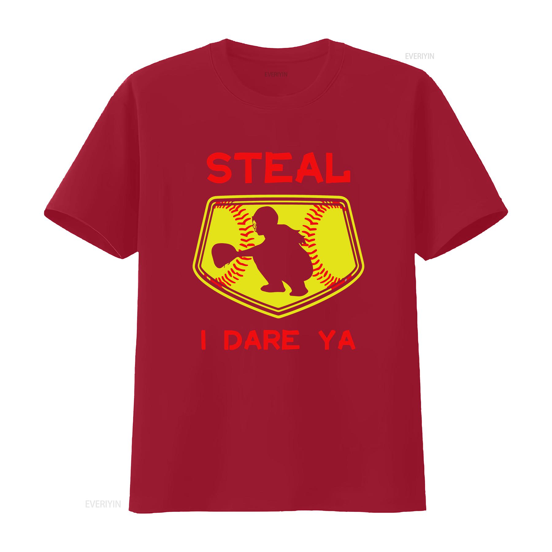 

Steal I Dare Ya Softball Catcher T Shirt Funny For Players Bas vintage Washed Top For Everyday Wear homme graphic S