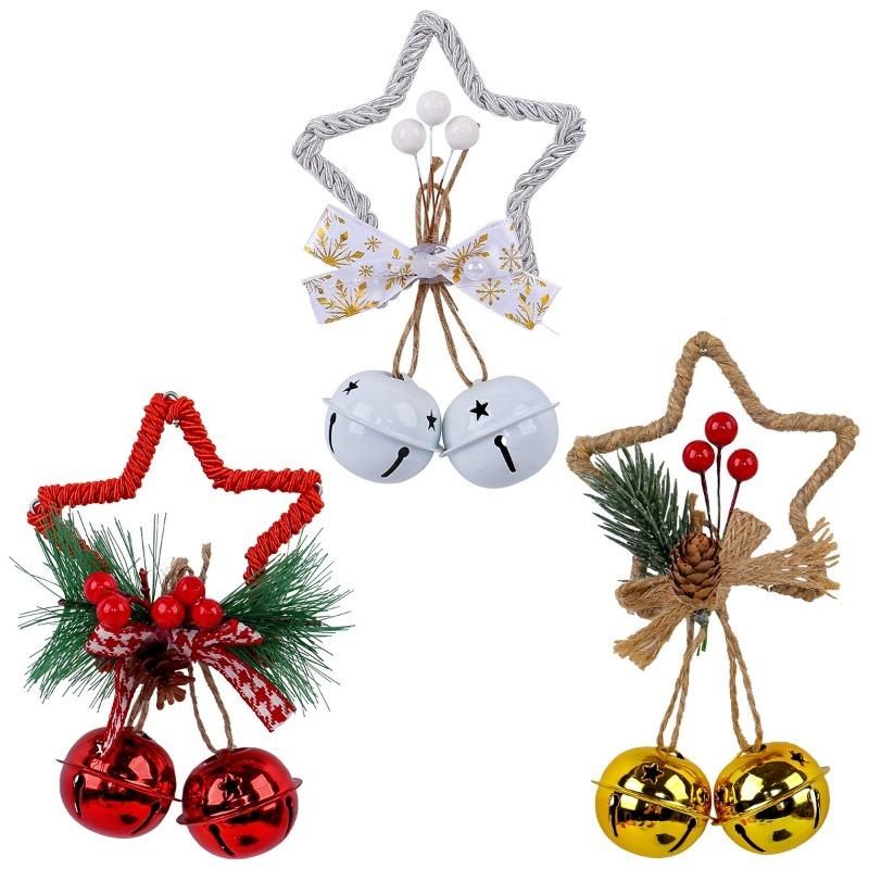 DIY Christmas Bell Decoration Set - Five Pointed Star + Bow Knot Pendants, Ideal for Tree & Window Holiday Decor