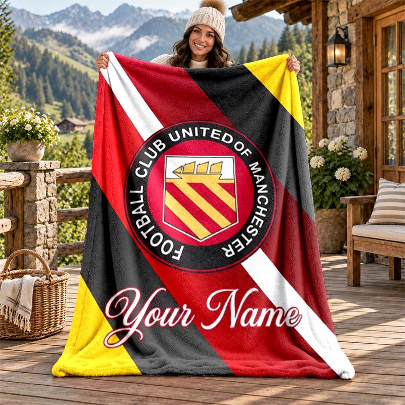 FC Manchester Custom Name Flannel Blanket Personalized Soft Warm Plush Throw Blanket Customized Gift for Family Friends