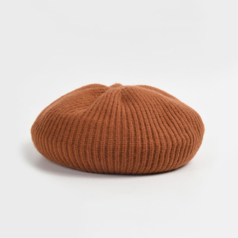 LALA Wool Knit Beret Hat - L Brown
