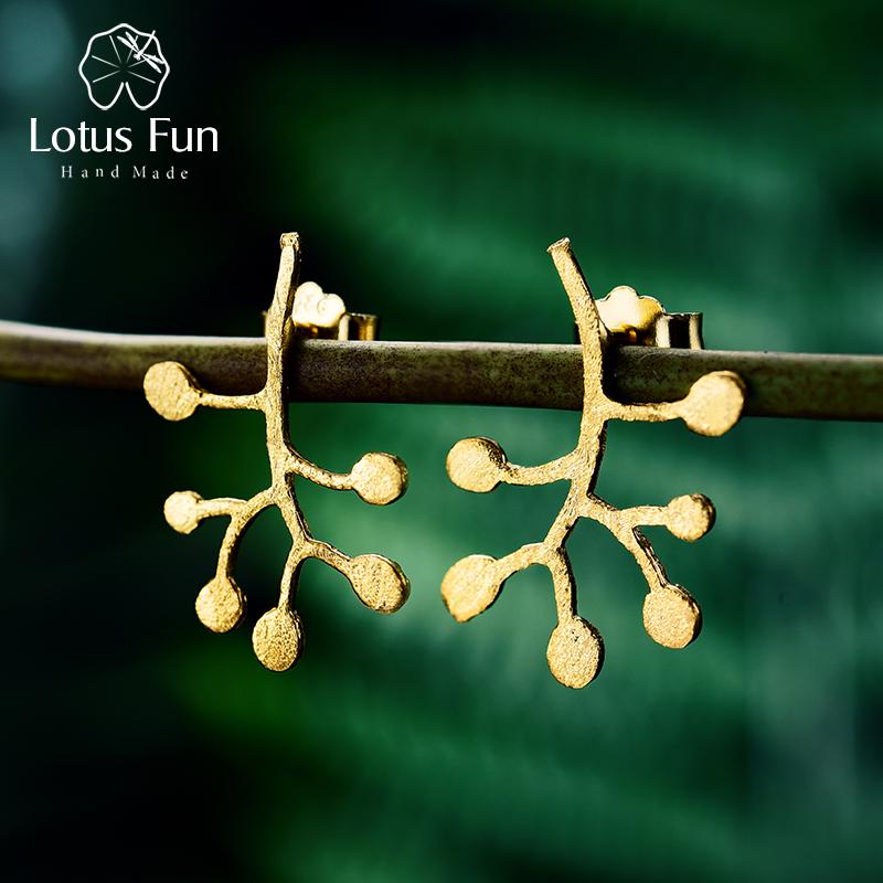 

Женские серьги-гвоздики Lotus Fun Fine Jewelry с ветвями жизни и листьями