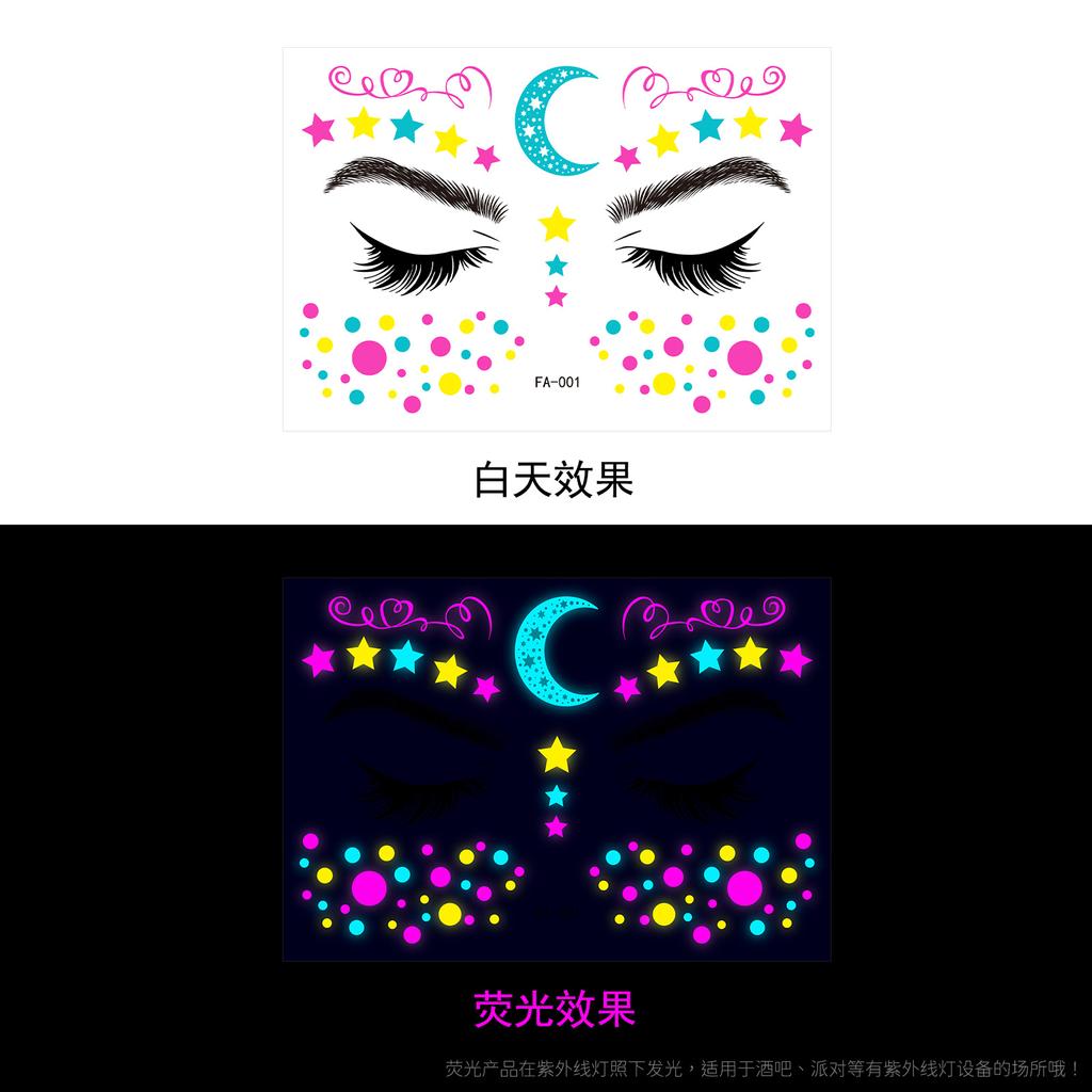 Music Festival Fluorescent Face Stickers, Waterproof Nightclub Masquerade Ball Neon Glow Tattoo Stickers
