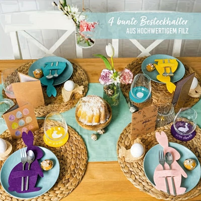 12 Stück Vlies Osterhase Besteckhalter Cartoon Hase Bestecktaschen Schreibtischdekoration Einfarbige Ostergabeltasche