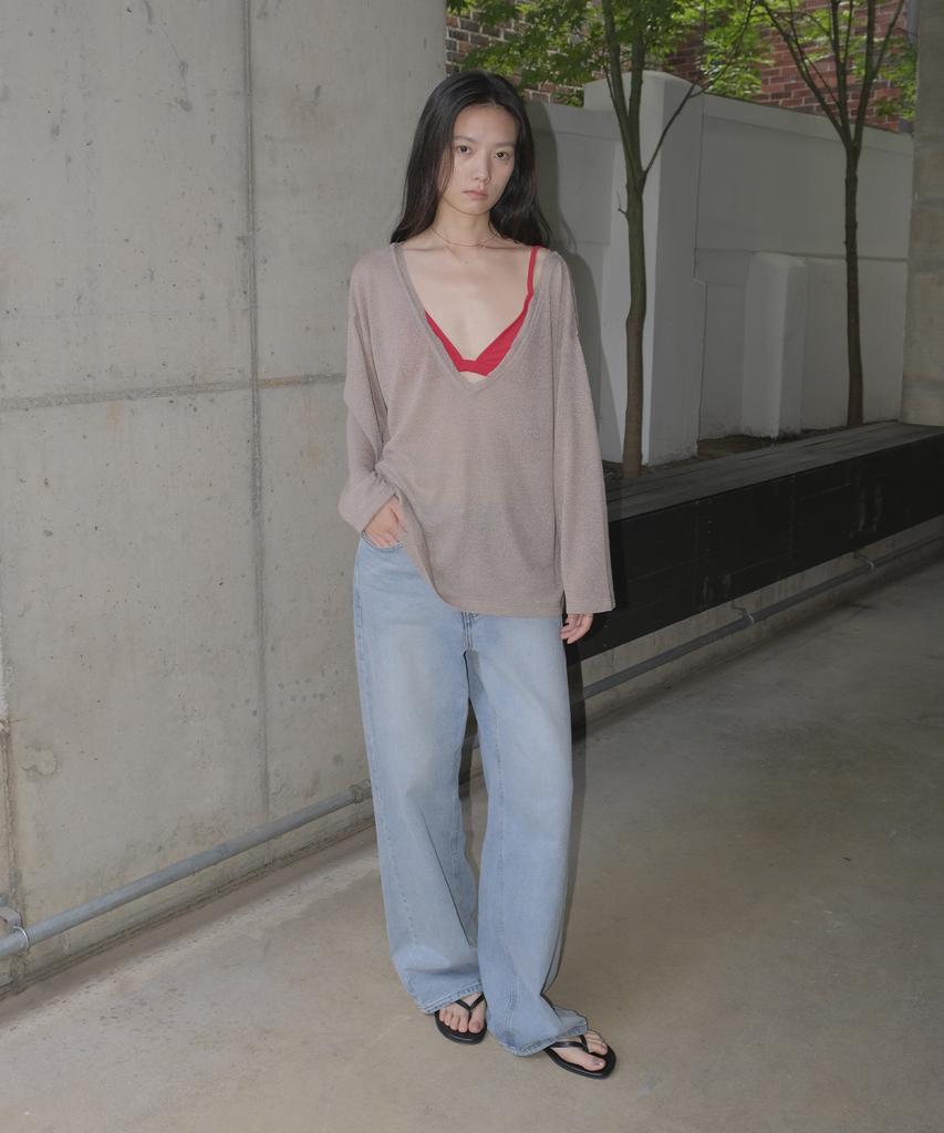 Mosyupamosyu Deep V-Neck Long Sleeve [Mocha]