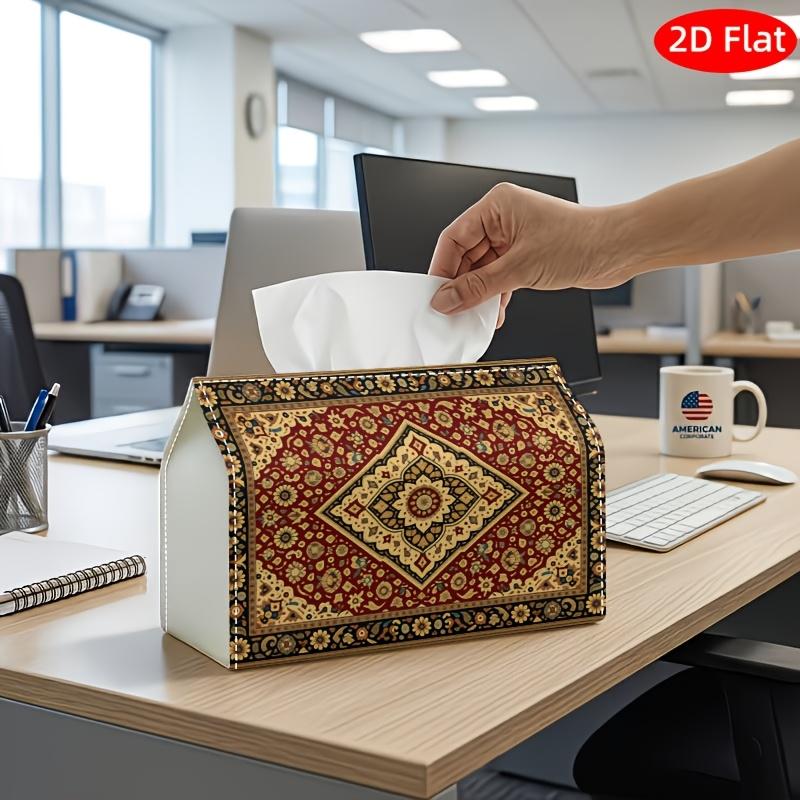 2D Flat, 1pc Tissue Box, Printed on Both Sides, Vintage Oriental Tissue Holder Persian Geometric Design, Sturdy Material for Kitchen, Living Room, Bed