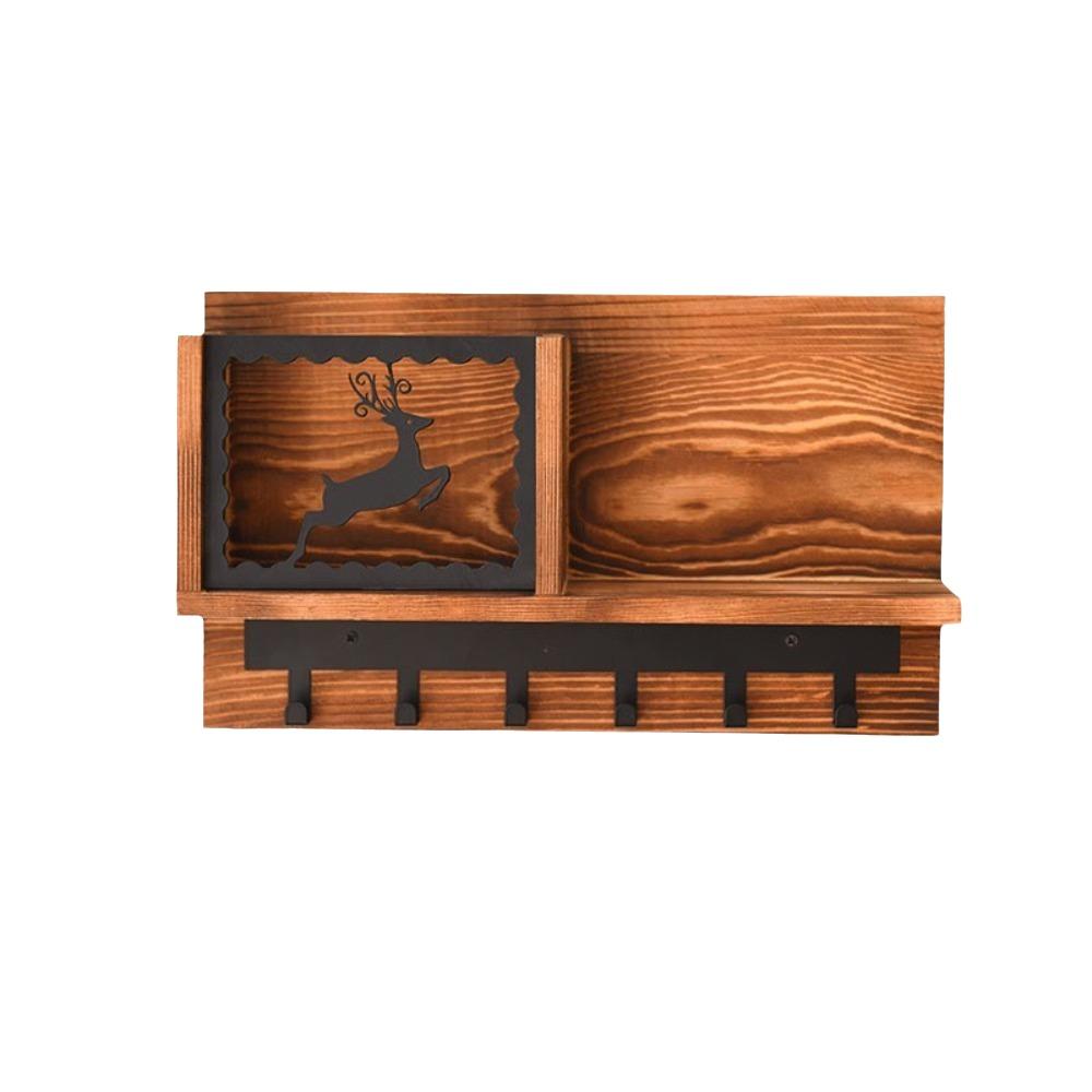 Sundries Organizer Storage Shelf Wooden Wall Hanging Shelf Storage Hook Rack  Entryway