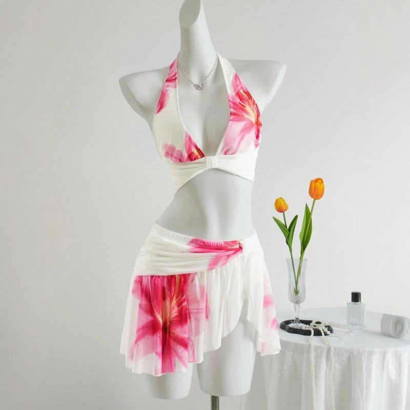 Split Skirt Swimsuit Female Sexy Positioning Printing Mesh Stitching Slim Bikini Suit