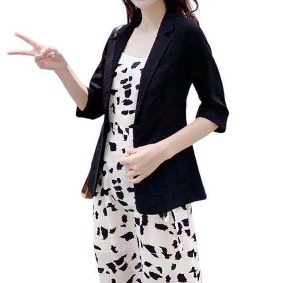 

Женский костюм, пальто, тонкое пальто с лацканами и половиной рукава, однотонное пальто свободного покроя с одной пуговицей, пиджак с карманами 2XL чёрный