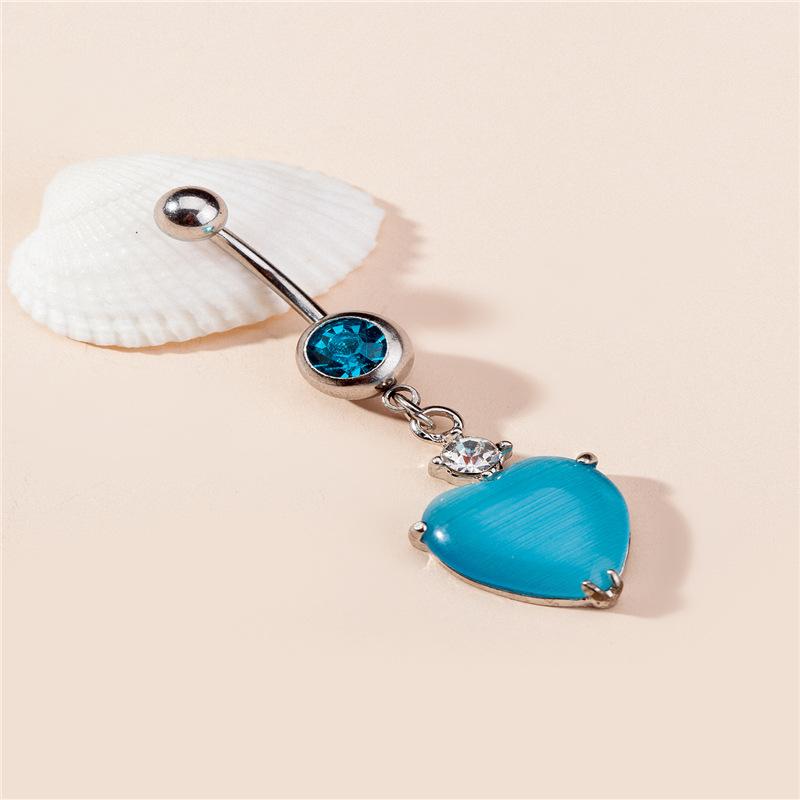 European And American New Products Of Cat -Eye Stone Peach Heart Navel Clockwise Drilling Vermiculite Long Pendant Pendant Navel Nails