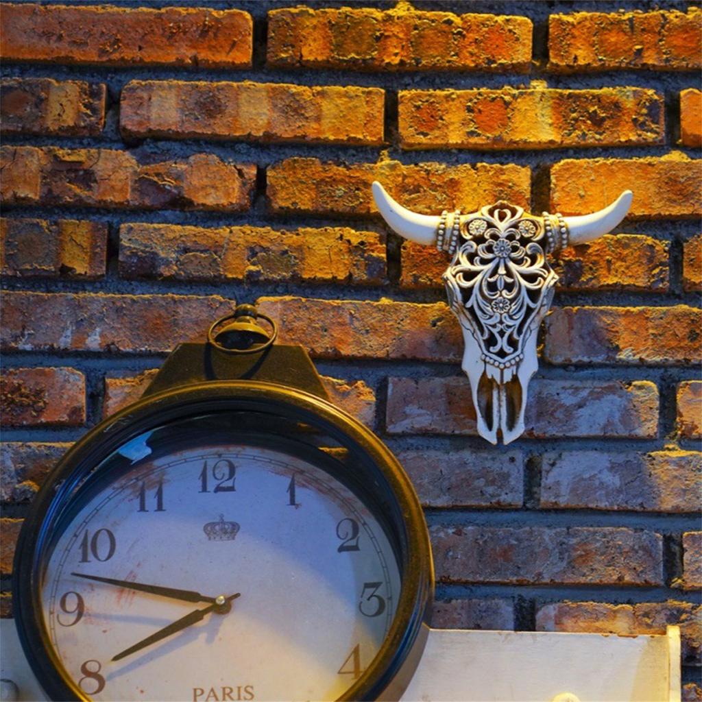 Decoración de Pared Realista de Cráneo de Bisonte Escultura de Cabeza de Toro 3D Cráneo de Vaca Falso Soporte de Pared Pieza de Arte Decoración del Hogar Occidental Animal de la Fauna