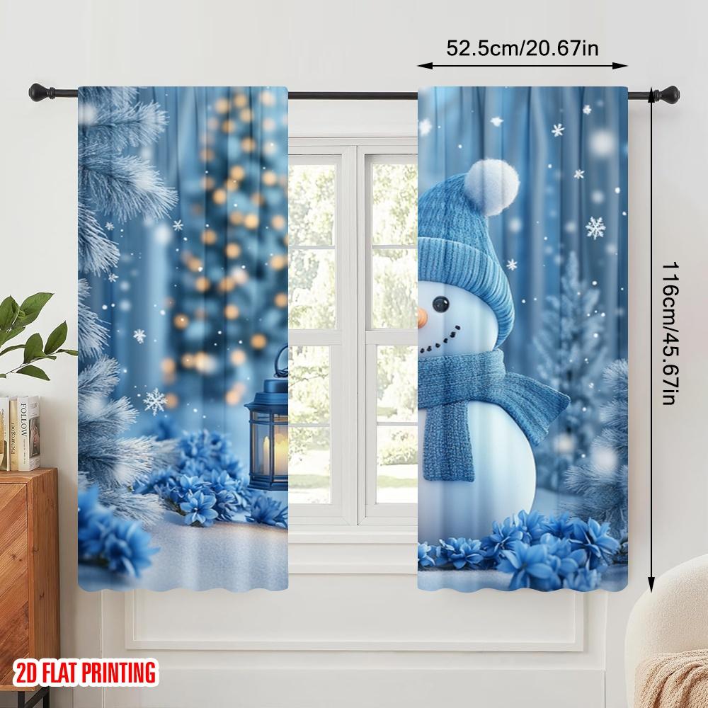 2pcs,2D Plane Printing Curtains Cute Snowman Christmas Winter Decorations (2) Durable Polyester (without Rod) Decorations For