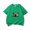Kids Cotton T Shirt Peeking Cute Cat Pattern Print Crew Neck Short Sleeve Tee Casual Breathable Boys Girls Summer Tops