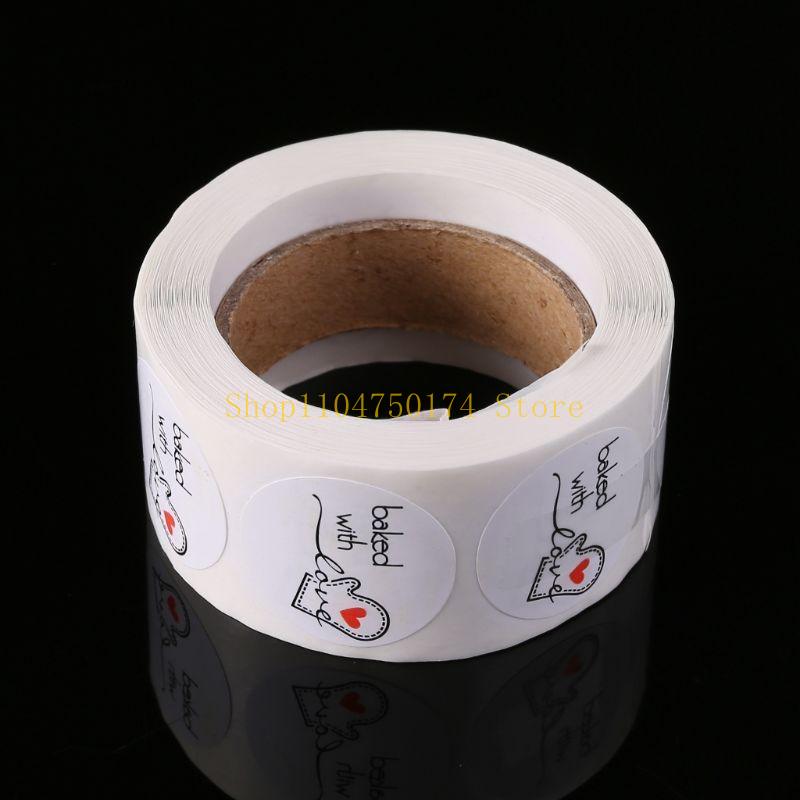 500Pcs Baked With Love Round Kraft Paper Sticker Adhesive Baking Label For Chris top sale