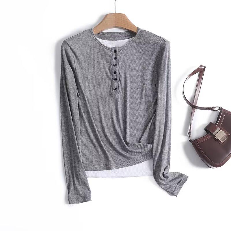 

Spring Women s Two-Piece Style Round Neck Long Sleeve T-Shirt - BM&MD&ZA L серый