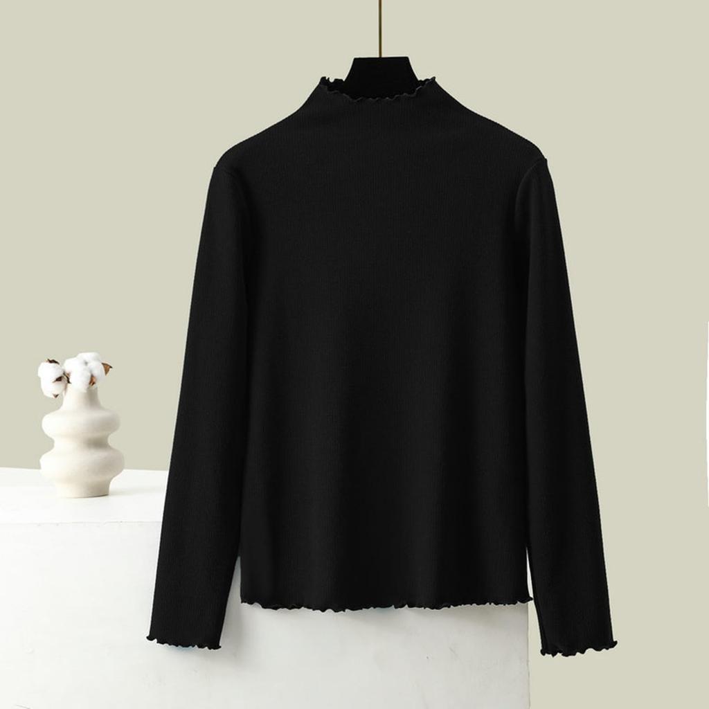 Women's Slim-Fit Long-Sleeve Base Layer Top With Flounce Collar