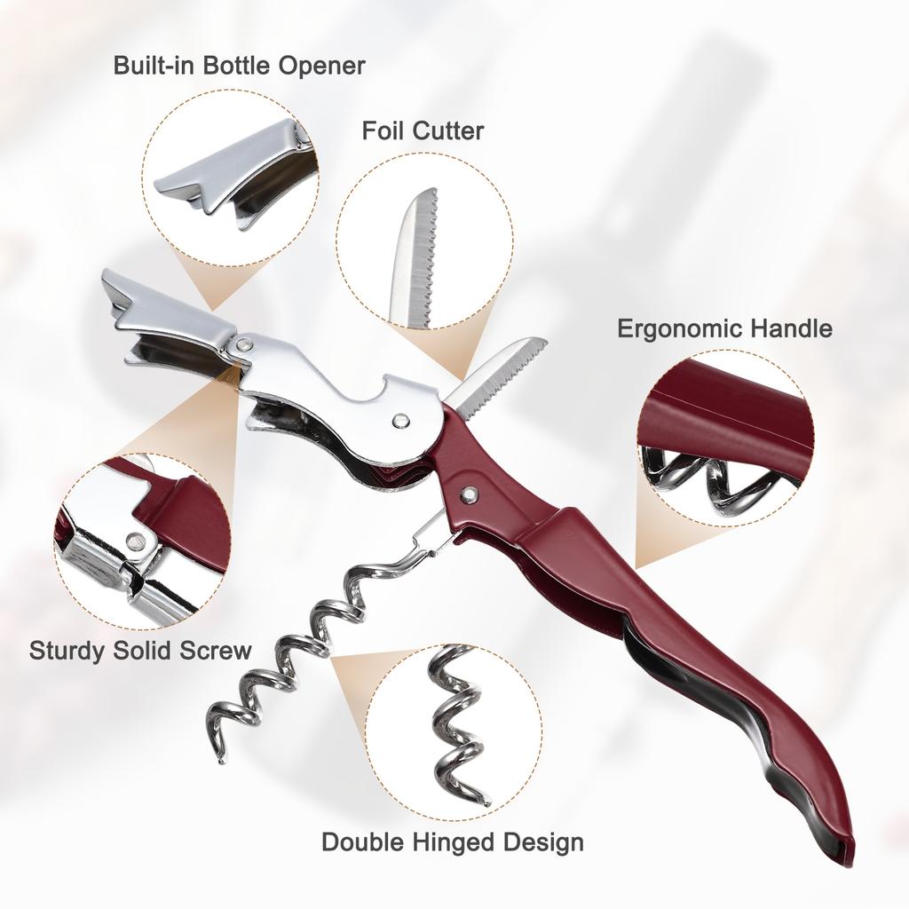 2/4 Stück Professioneller Kellnerkorkenzieher Edelstahl-Weinschlüssel mit ergonomischem Holzgriff Bierflaschenöffner und Folienabschneider