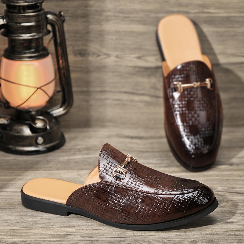 Fashion Half Loafers for Men Casual Shoes Slip on Business Black Leather Shoes Breathable Slippers Lightweight Mules Men's Shoes