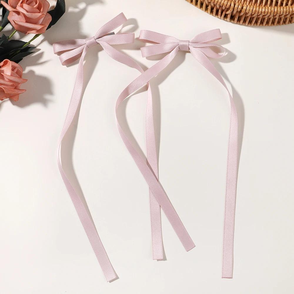 2pcs Long Tassel Ribbon Hairpin Cute Candy Bow Clip for Women Girls Party Gifts Headwear Side Clips Hair Accessories