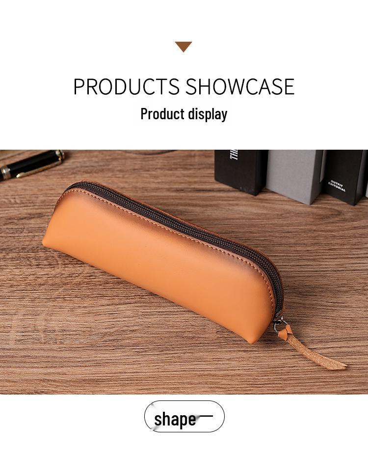 Genuine Leather Multifunctional Pencil Case Stationery Box with Zipper—Portable for Students, Holds 2B Pencils & Glasses