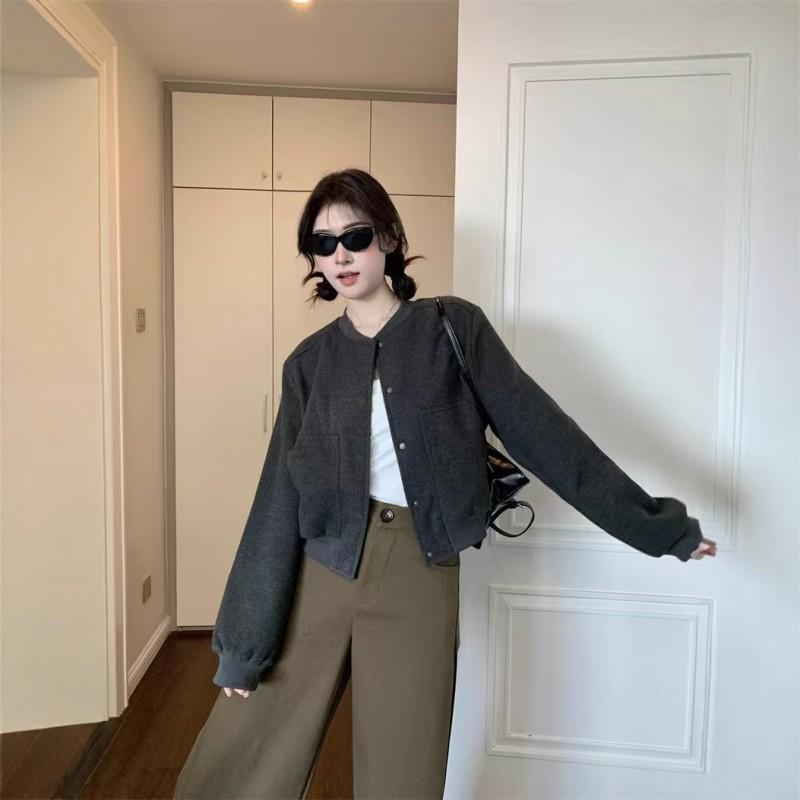 Womens Oversized Baseball Jacket Relaxed Fit Single-Row Button Korean-Japanese Casual Style