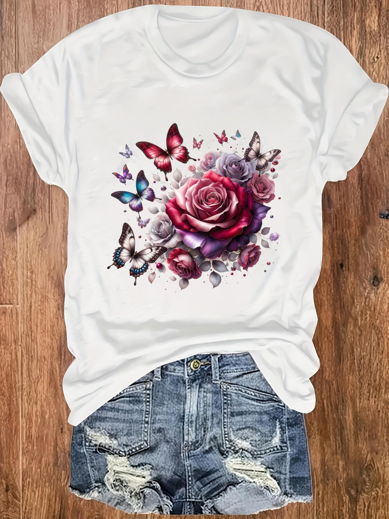 Women s plus size tank top Rose Butterflies Flowers Design Art Suitable for sports and daily wear summer beach vacation top XL белый