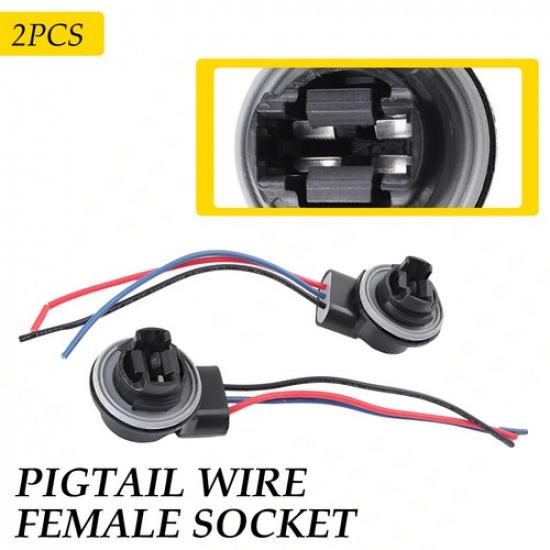 2Pcs 4157 3157 Bulb Socket Pig Tail Harness Wire Plug For Turn Signal Light