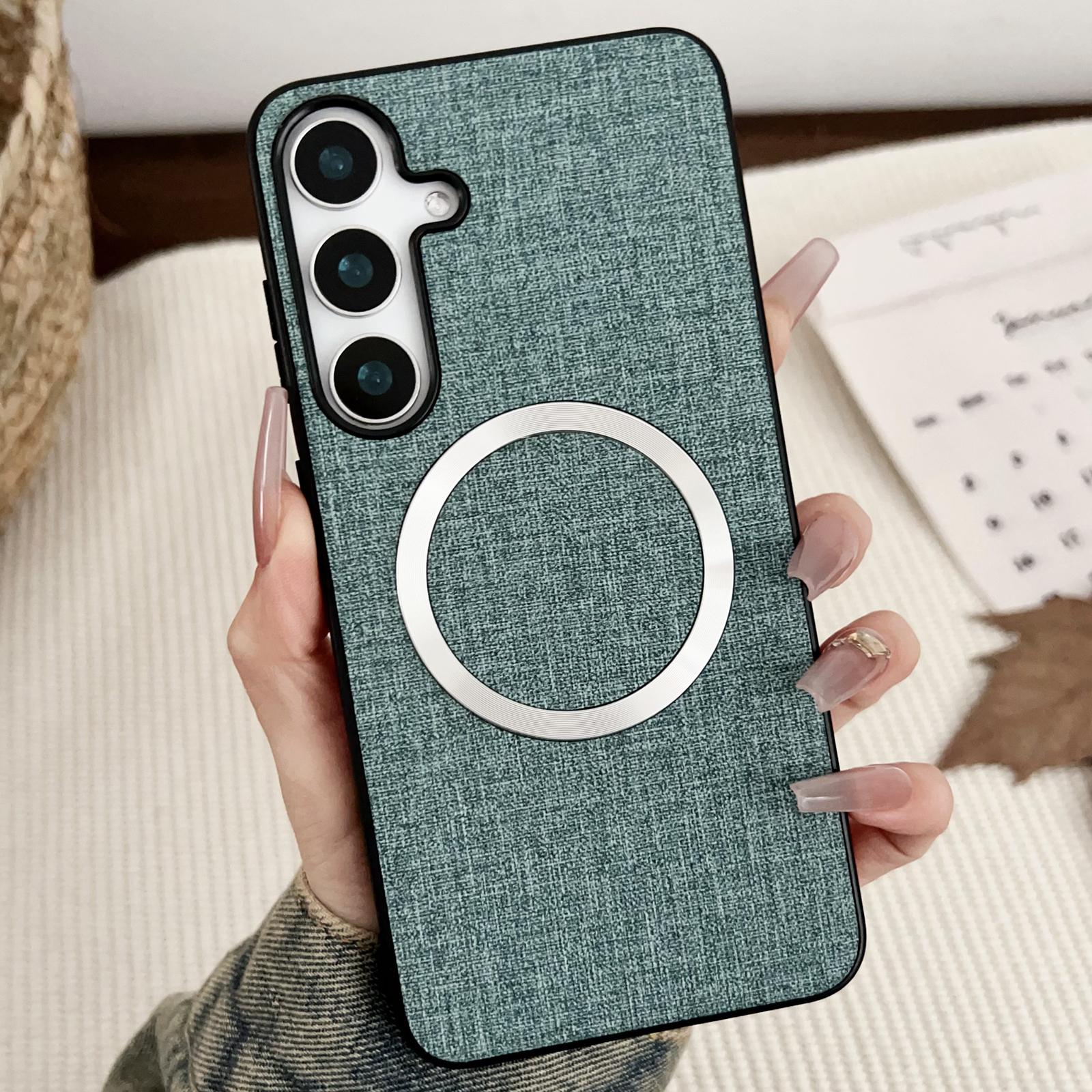 

For Samsung Galaxy S25+ Case Drop-Proof TPU+Cloth Back Phone Cover Compatible with MagSafe Green