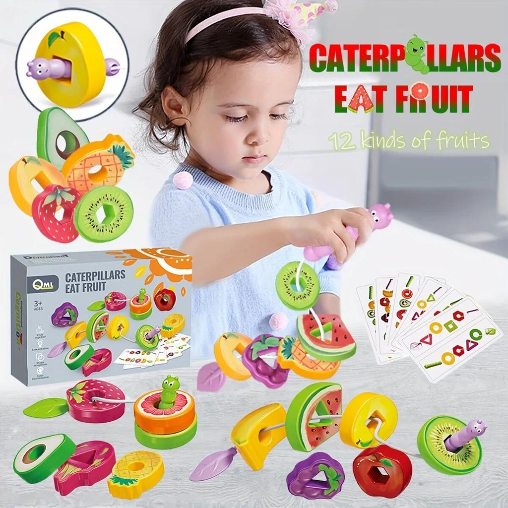 Kids Fruits Vegetables String Toys Greedy Eating Bugs String Intelligence Shape Training Interactive Fun Early Educational Toy
