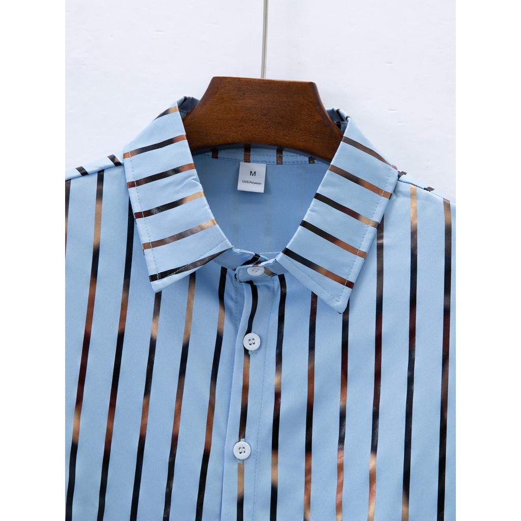 2026 New Style Men's Striped Long-Sleeved Shirt with Collar, Slim-Fitting Casual Shirt, Fashionable Cardigan Tops