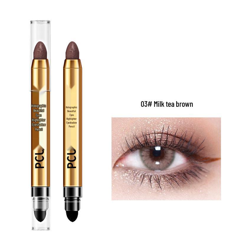 PCU Double-Ended High-Shine Eyeliner & Eyeshadow Stick - Milk Tea Brown, Lazy Diamond, Brightening One-Swipe Formula