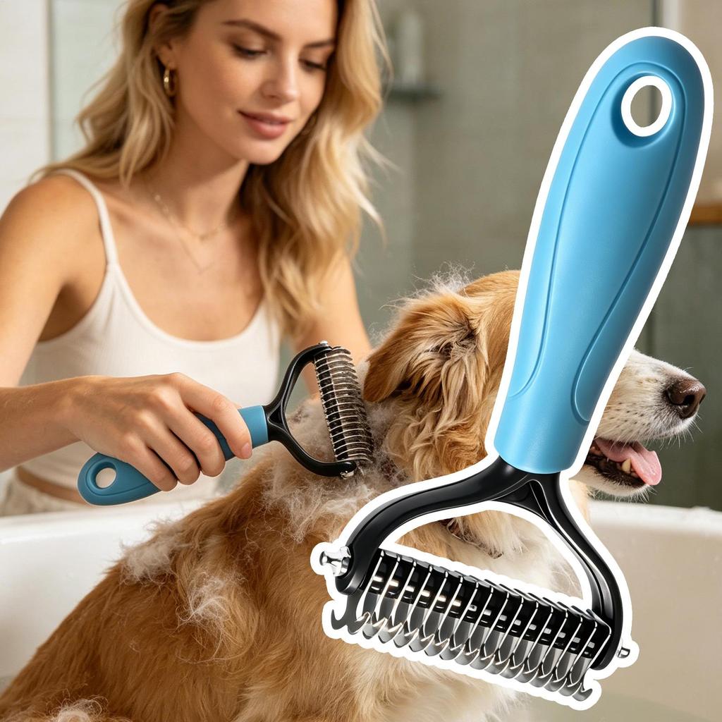 Double Sided Dog Dematting Rake, Pet Grooming Comb for Removing Tangles, Deshedding Tool for Cats Dogs Indoor Outdoor Home