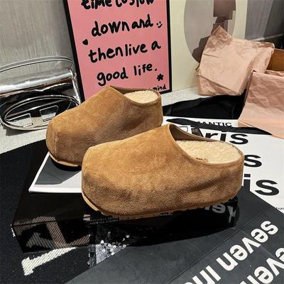 Frosted Leather Big Head Fat Head Shoes Bread Shoes Casual Bag Head Half Support Shoes Outer Shoe Support Fluffy Shoes Muller Boken Shoes