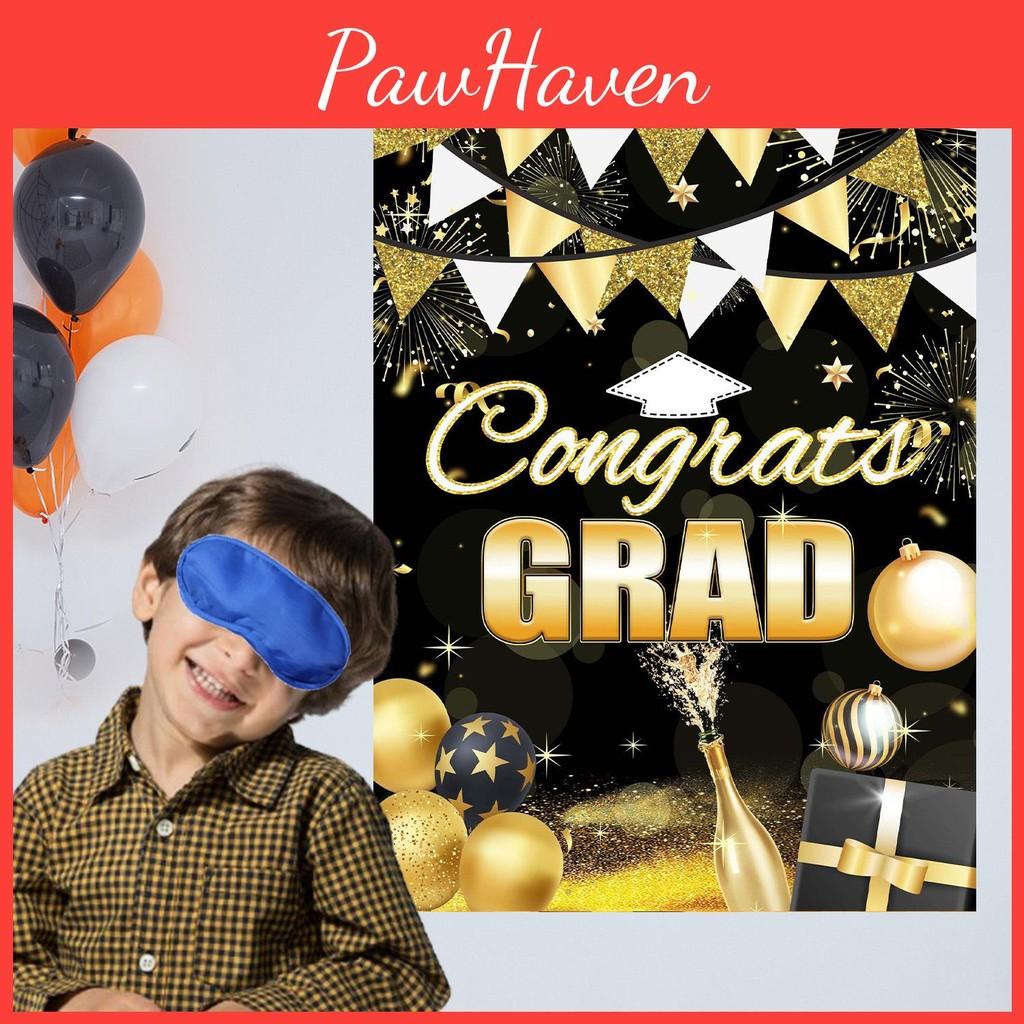 Gold Black Graduation Party Blindfold Game Poster Set Decor With Stickers