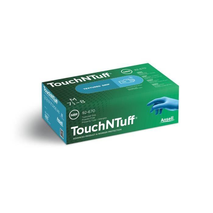 Gants Jetables - Ansell - TouchNTuff 92-670 - Nitrile - Taille M - Protection Alimentaire - Bleu