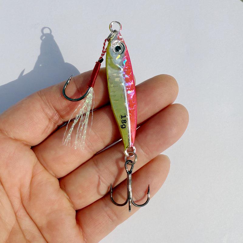 Luminous Blue Knife Iron Plate Lure with Double Hooks for Long Casts, Sea & Freshwater Fishing.