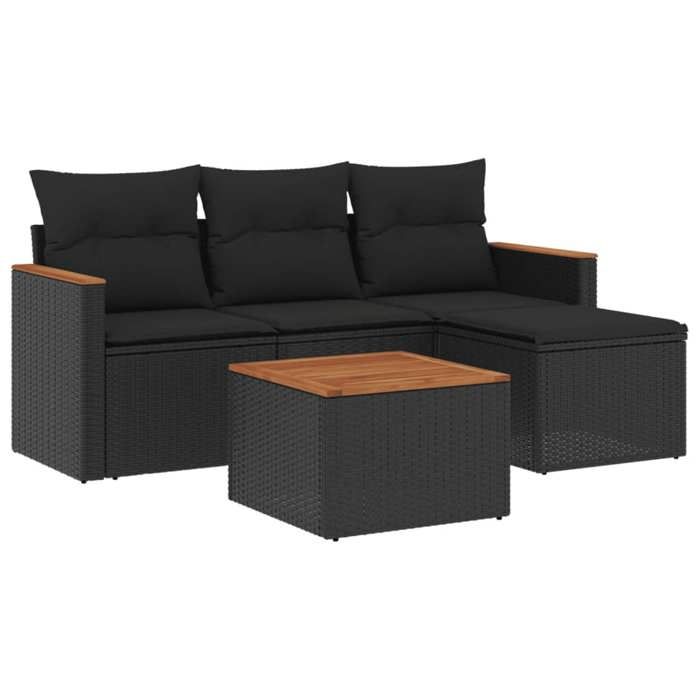 VidaXL Salon de Jardin avec Coussins 5 pcs, Canapés de Terrasse, Ensemble de Meubles de Patio, Mobilier d'Extérieur, Noir 3258310