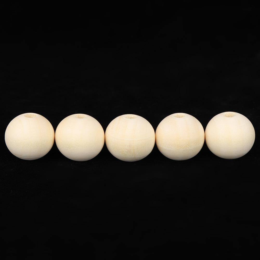 100Pcs Hole Diameter 5mm Unfinished Loose Wood Spheres Kids DIY Handmade Toy Accessories