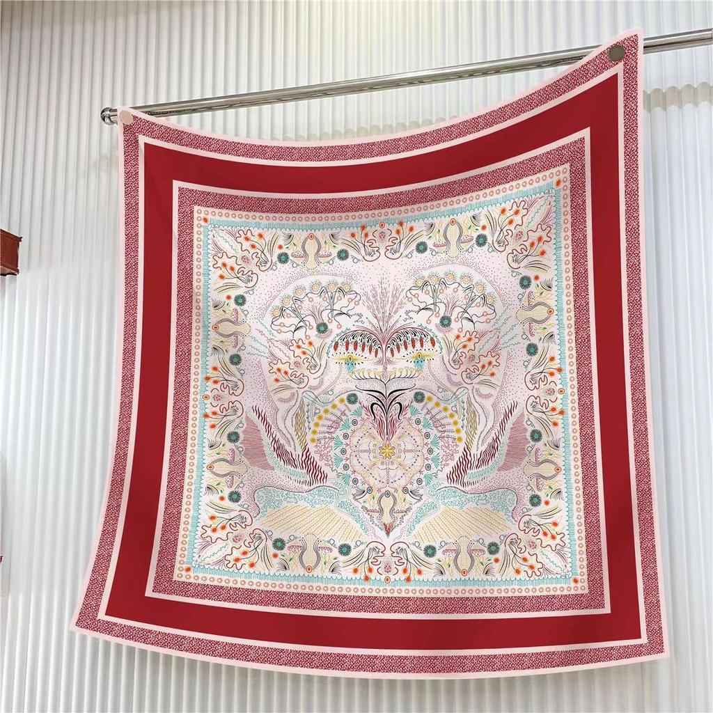 90cm Large Twill Silk Scarf: High-Quality, Fashionable Square Print, Versatile Shawl with Sun Protection