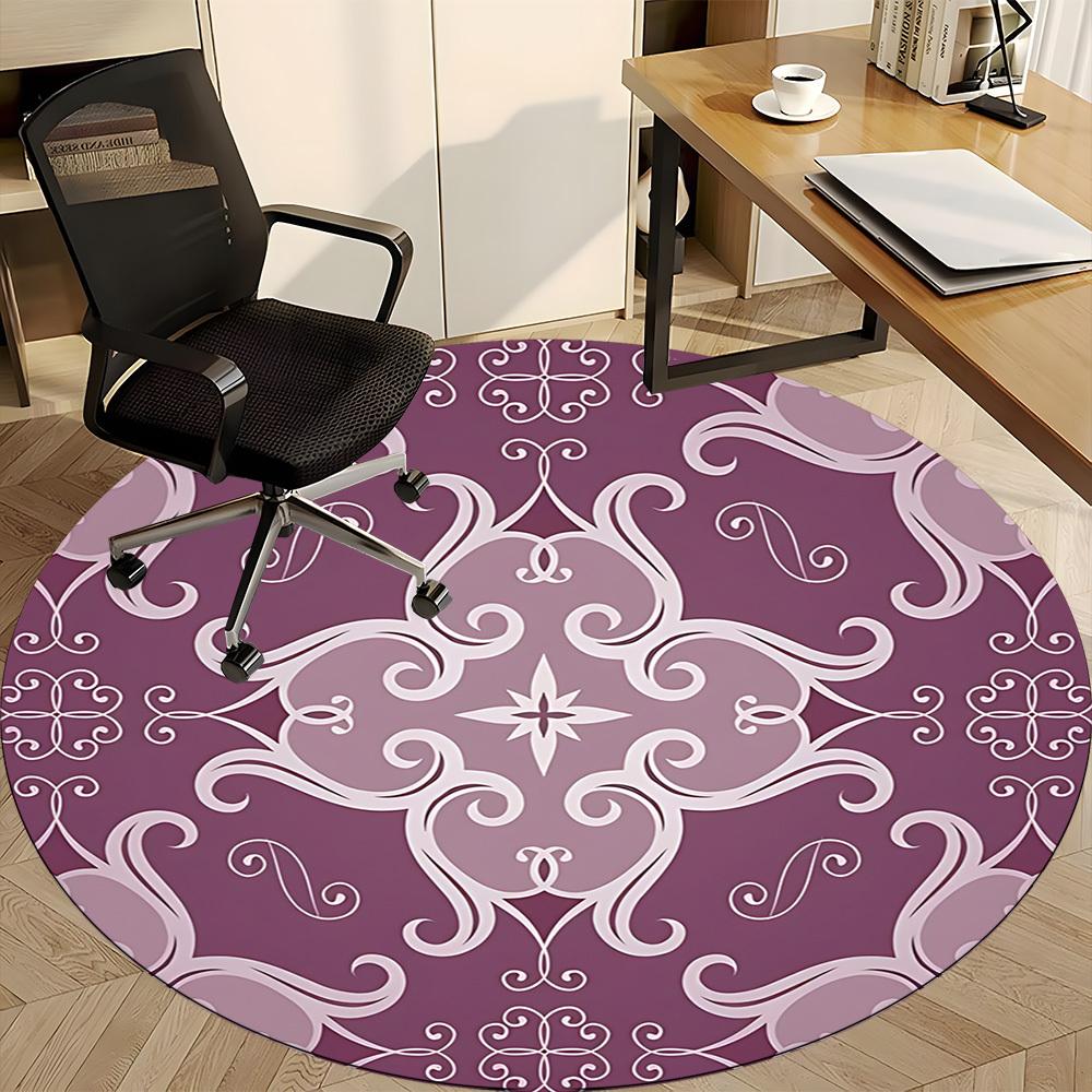 1pc Floral Ornament Carpet, Round Non Slip Durable Large Size Office Carpet, Suitable for Office
