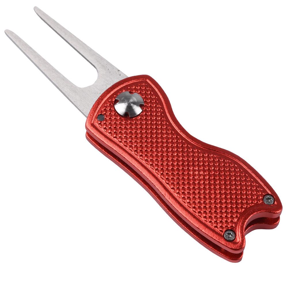Folding Golf Green Repair Tool with Marker - Aluminum Handle