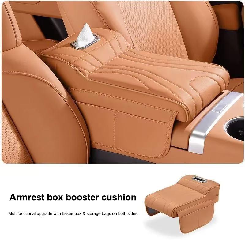 

Car Center Console Armrest Cushion Thicken Arm Rest Box Pad Side Extension Cushion With Tissue Box as the picture