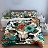 Floral Bull Skull Bedding Set Bedding Duvet Cover Set Duvet Cover Pillowcases (1 * Duvet Cover 2 * Pillowcases, Without Duvet Insert)