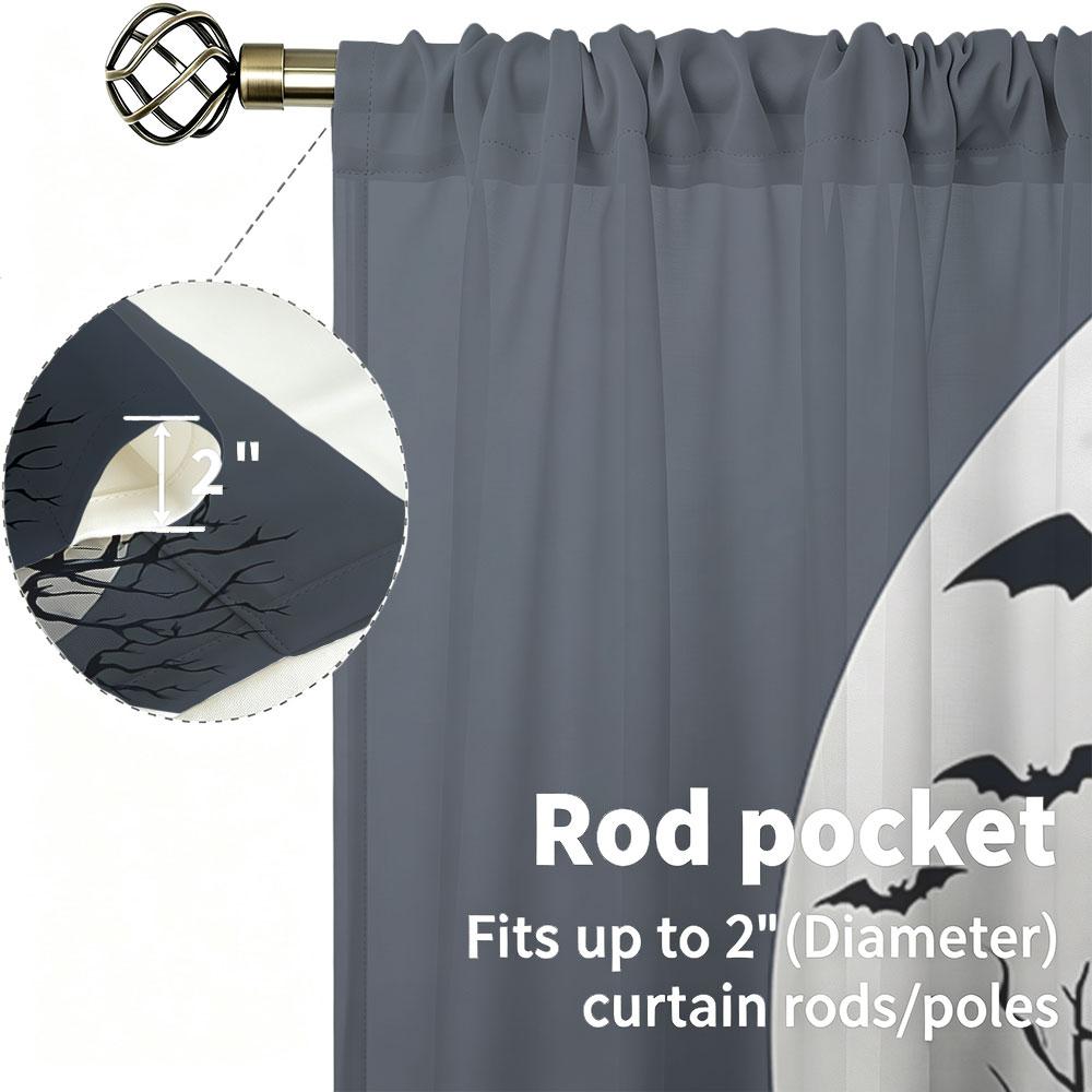 2 Stück Halloween Spukhaus Kürbis Fledermaus Stange Tasche Vorhänge Doppelpaneel Fenstervorhang Wohnzimmer Schlafzimmer Horror Halloween Deko
