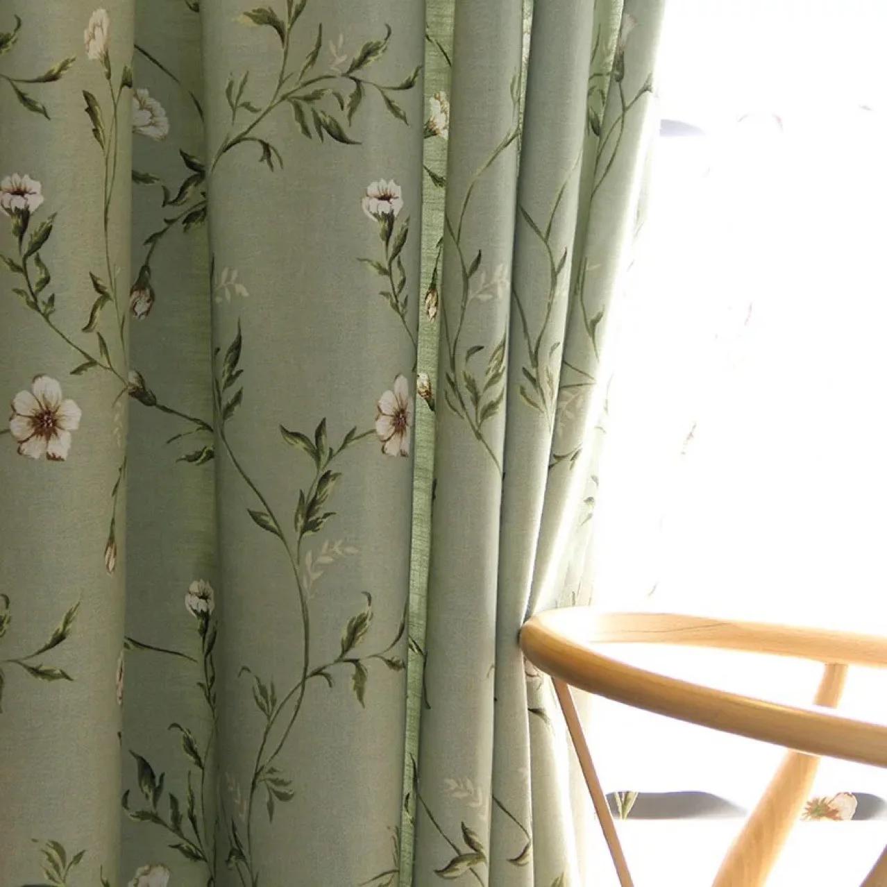 Amerikaanse Country Groene Planten Bloemen Katoen Linnen Raambekleding Voor Woonkamer Rustiek Bedrukte Slaapkamer Raam Verduisterende Gordijnen 1Piece W132 X H213CM&Multifunction