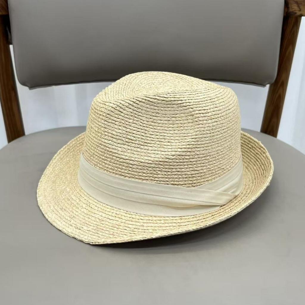 Exported To Europe and the United States, High-quality Raffia British Small Edge Crimped Top Hat Women's Sunshade and Sun Protection Panama Straw Hat